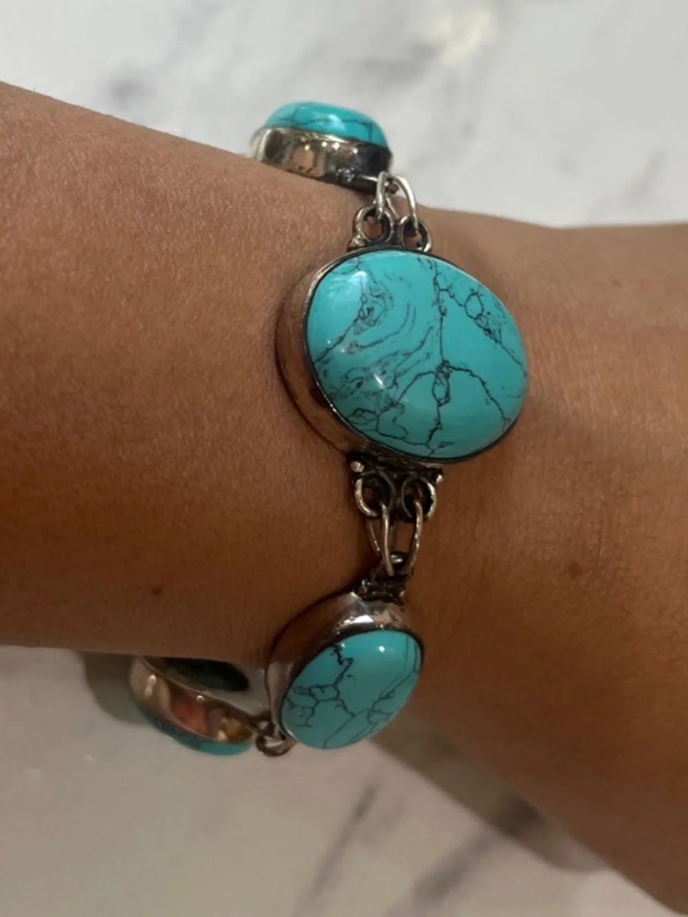 Sterling Silver Turquoise Stone Bracelet - 7 inches
